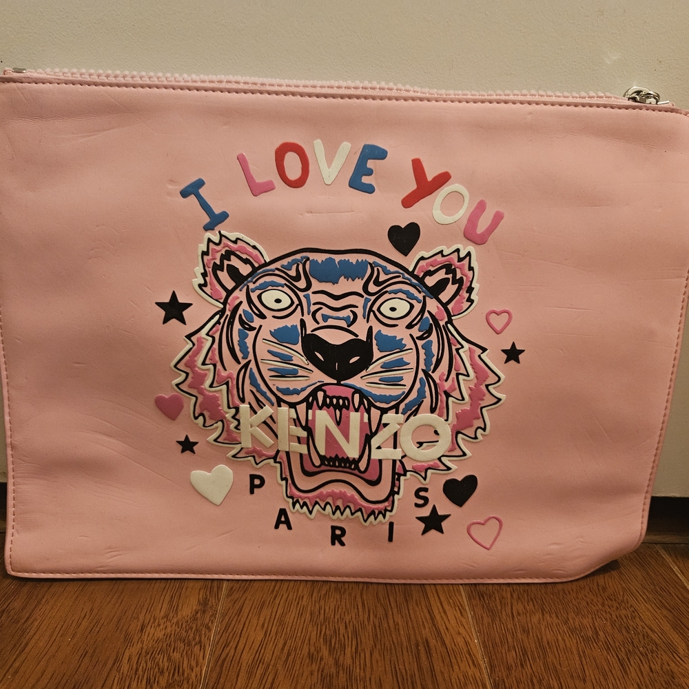 Kenzo Pink Pouch with Tiger and Heart Accents